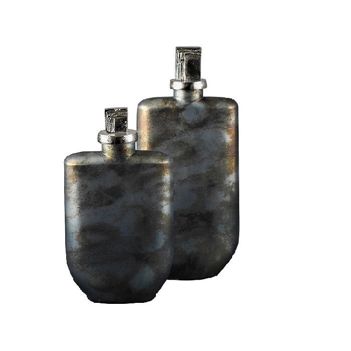 Set of 2 Bronze Glass Bottles 12/15.5"H