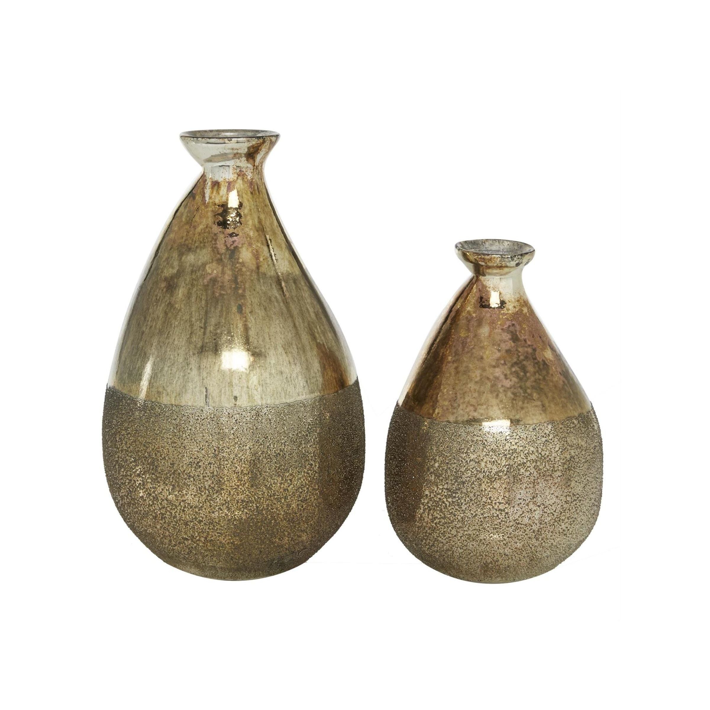 Set of 2 Gold Glass Vases 9/12"H