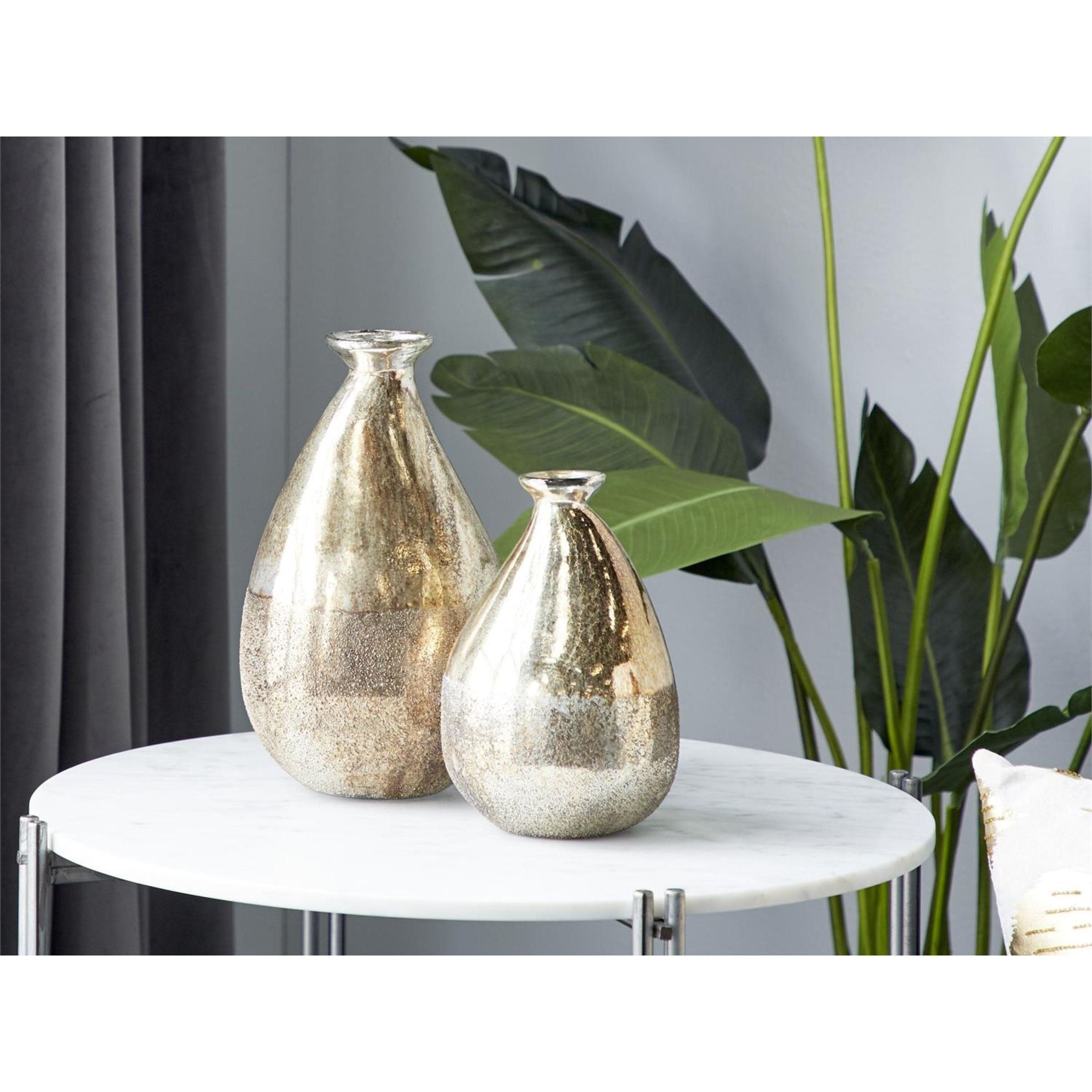 Set of 2 Gold Glass Vases 9/12"H