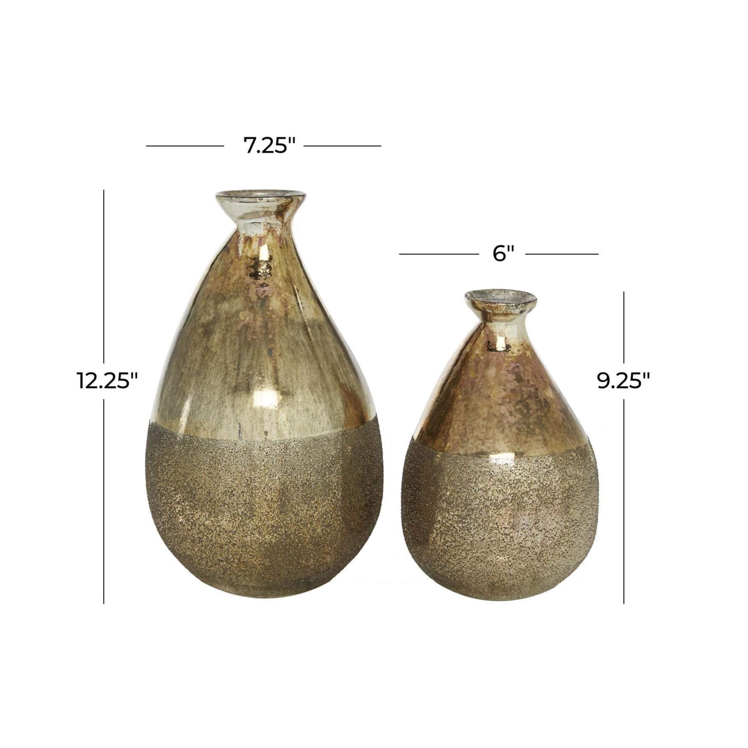 Set of 2 Gold Glass Vases 9/12"H