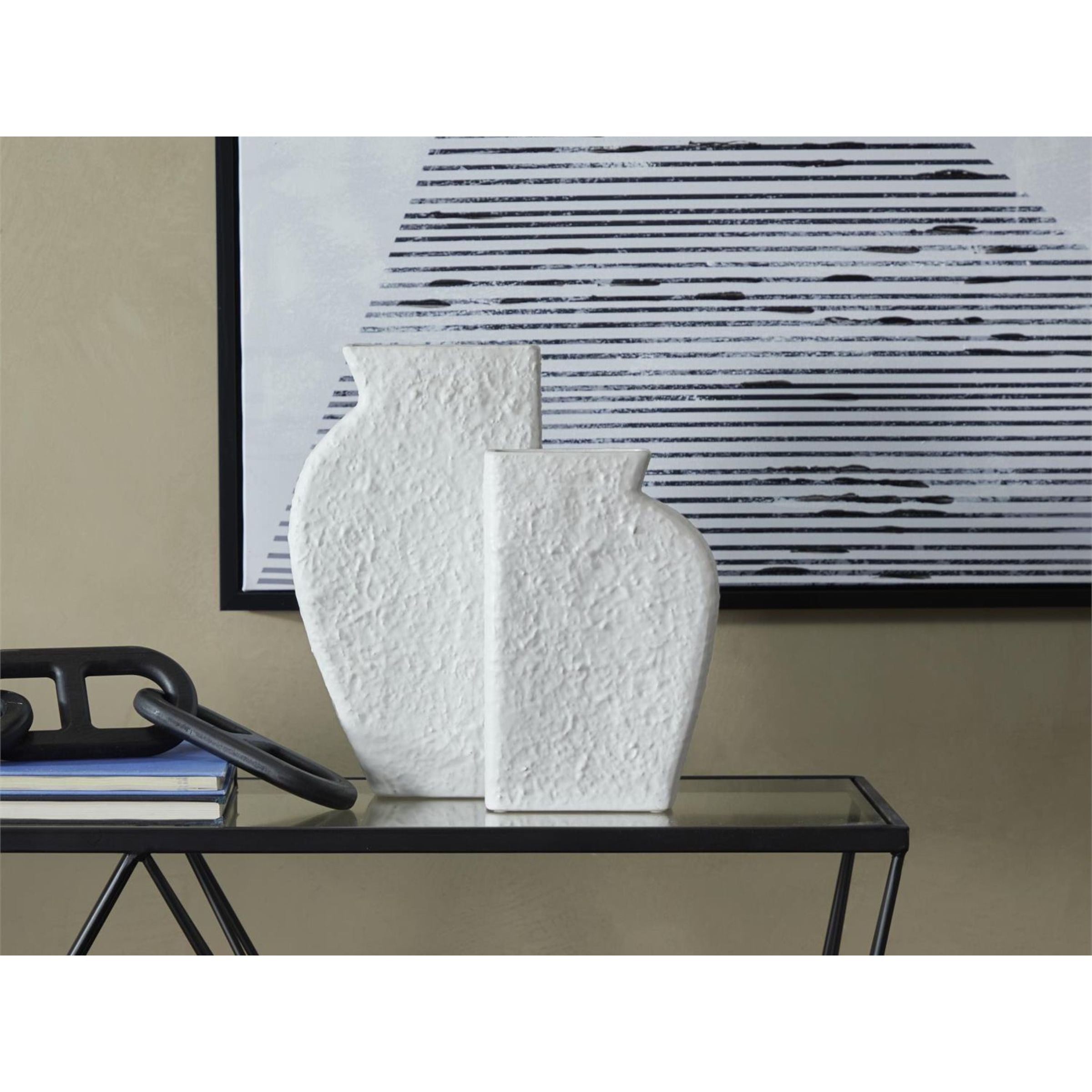 Set of 2 White Ceramic Urn Vases 3"W x 11/14"H