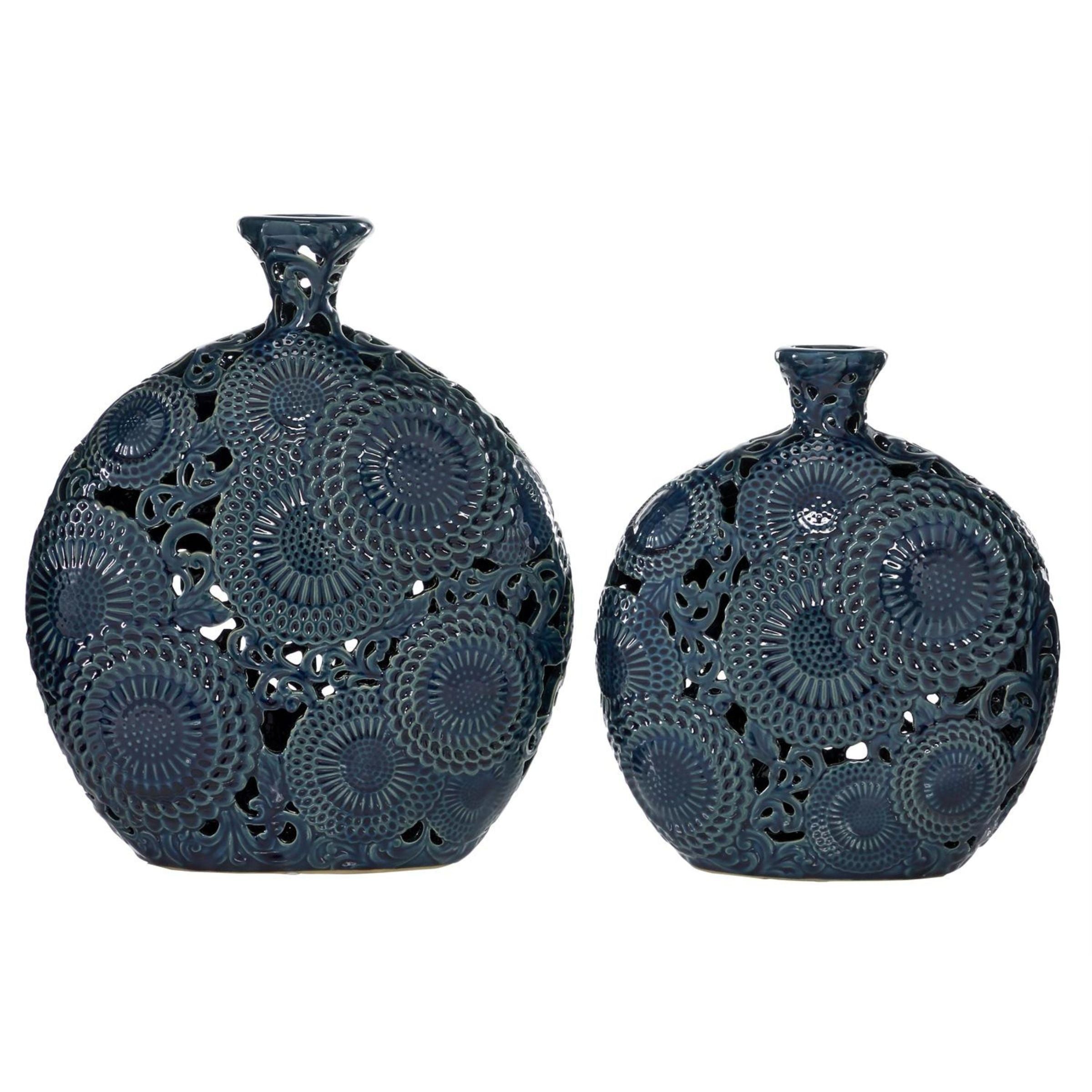 Set of 2 Blue Ceramic Cut Out Vases 13/16"H