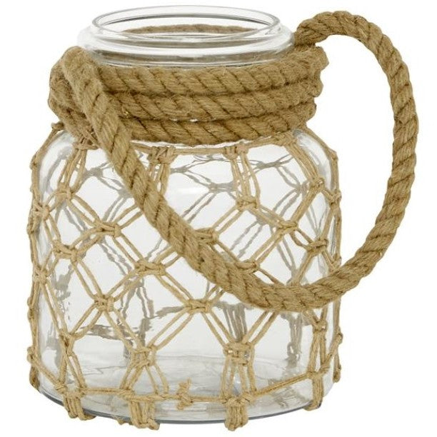 Small Rope and Glass Lantern 8"W x 9"H