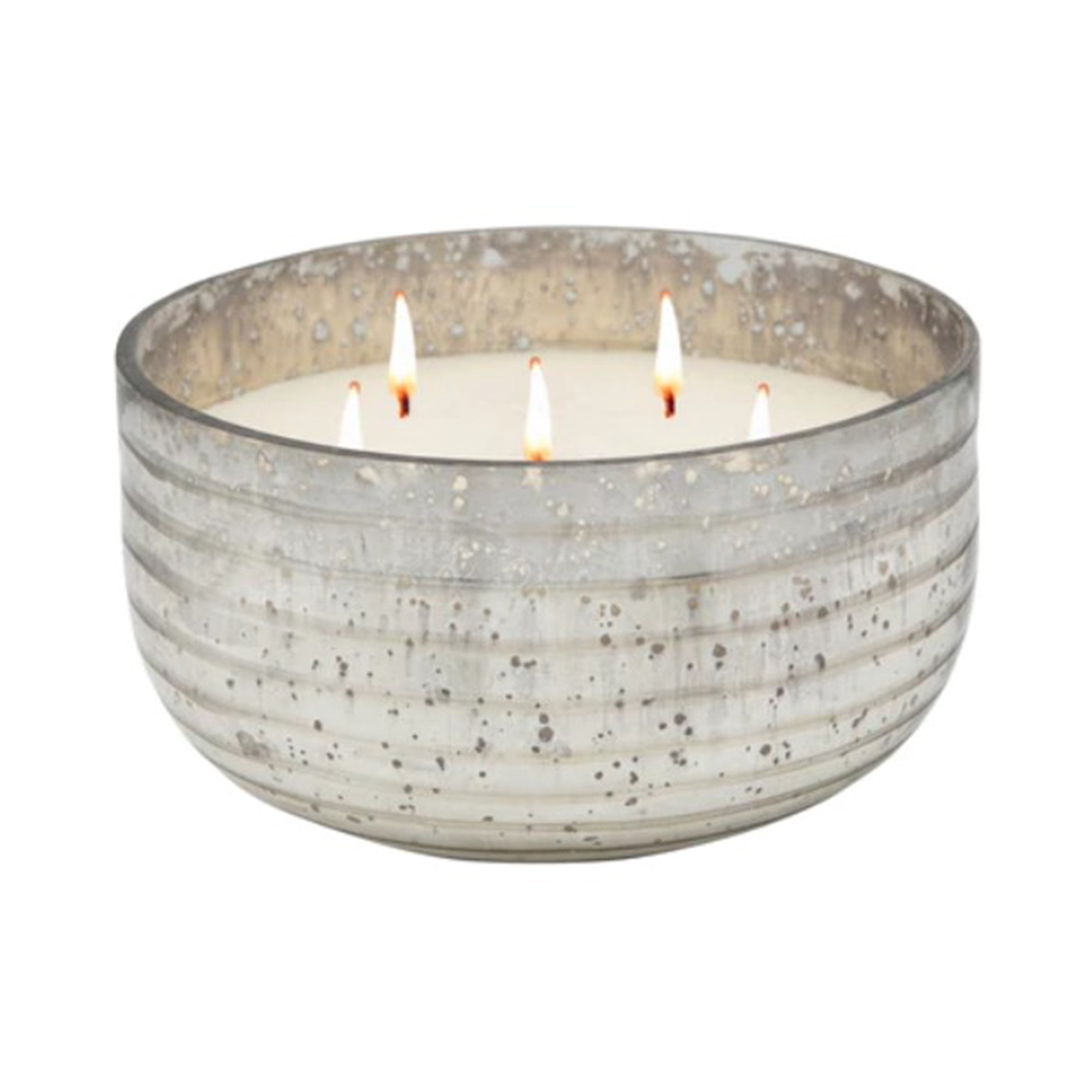 Silver Striped Bowl Candle 8.5"W x 5"H