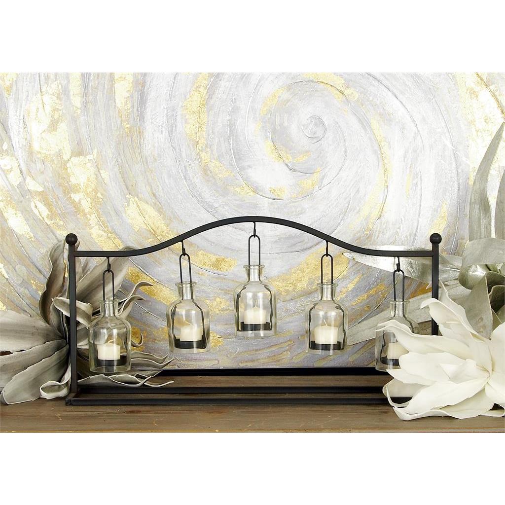 Five Glass Votive Holders In Metal Stand 24"W x 4.5"D x 12"H