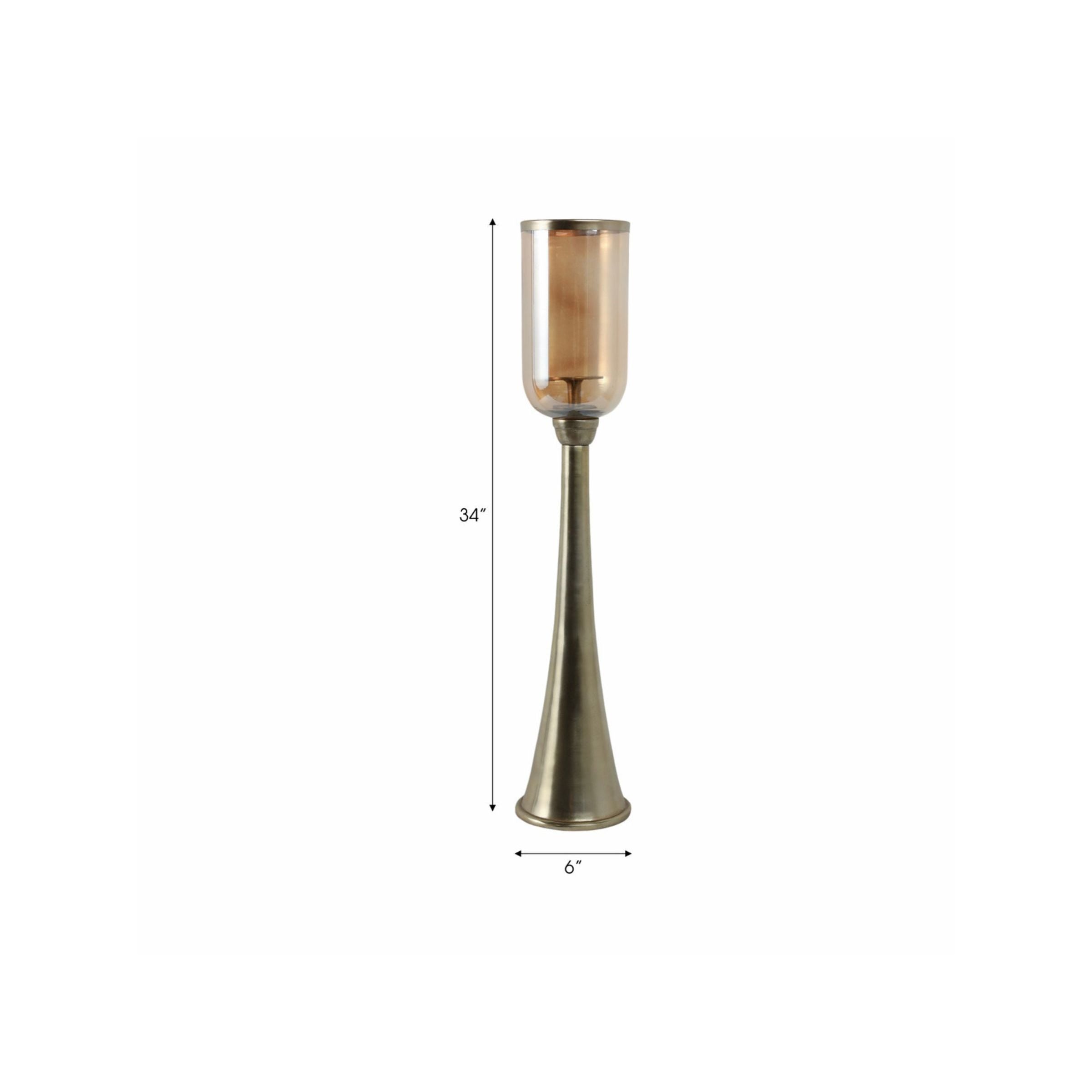 Short Gold and Glass Hurricane 6"W x 34"H