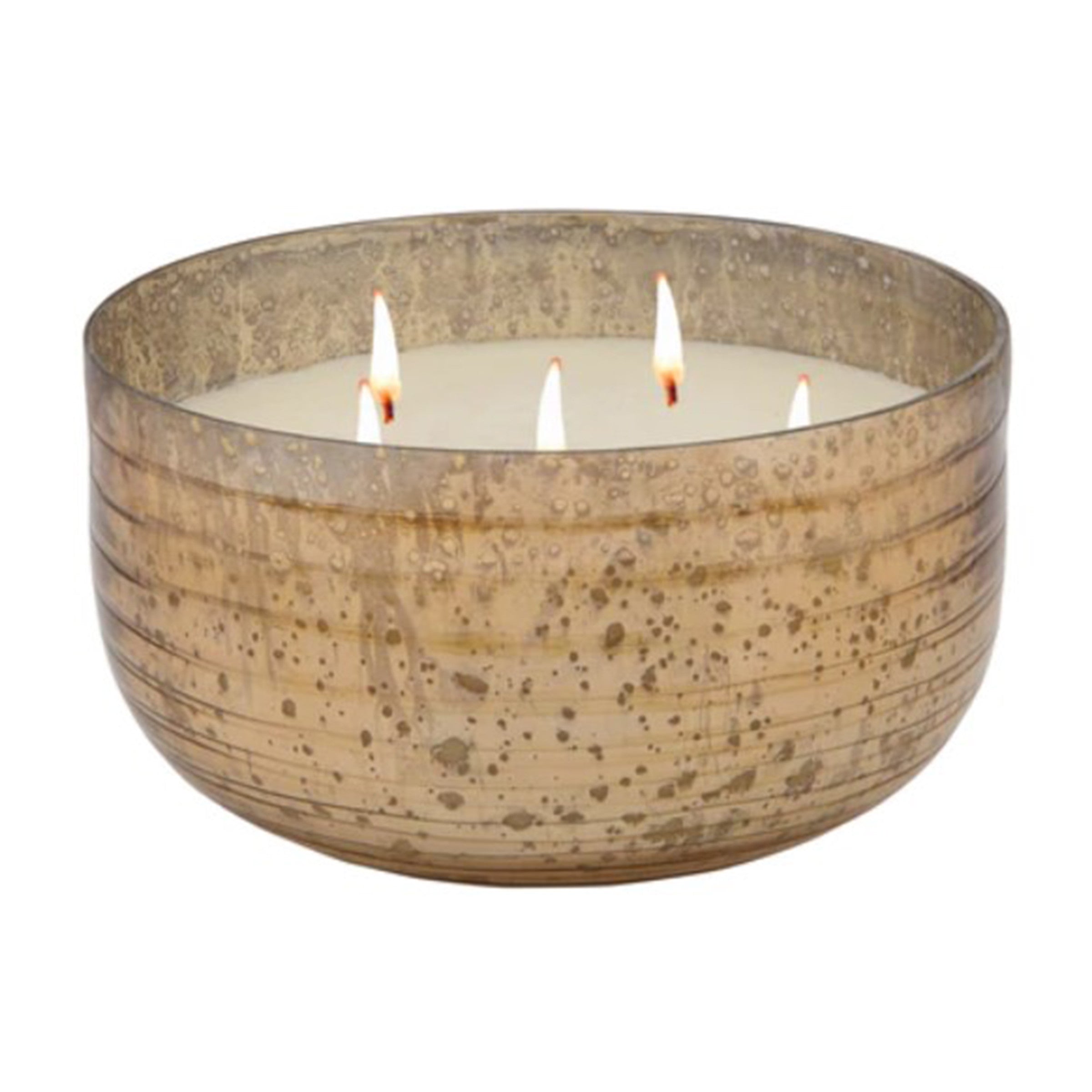 Champagne Striped Glass Bowl Candle 8.5"W x 5"H