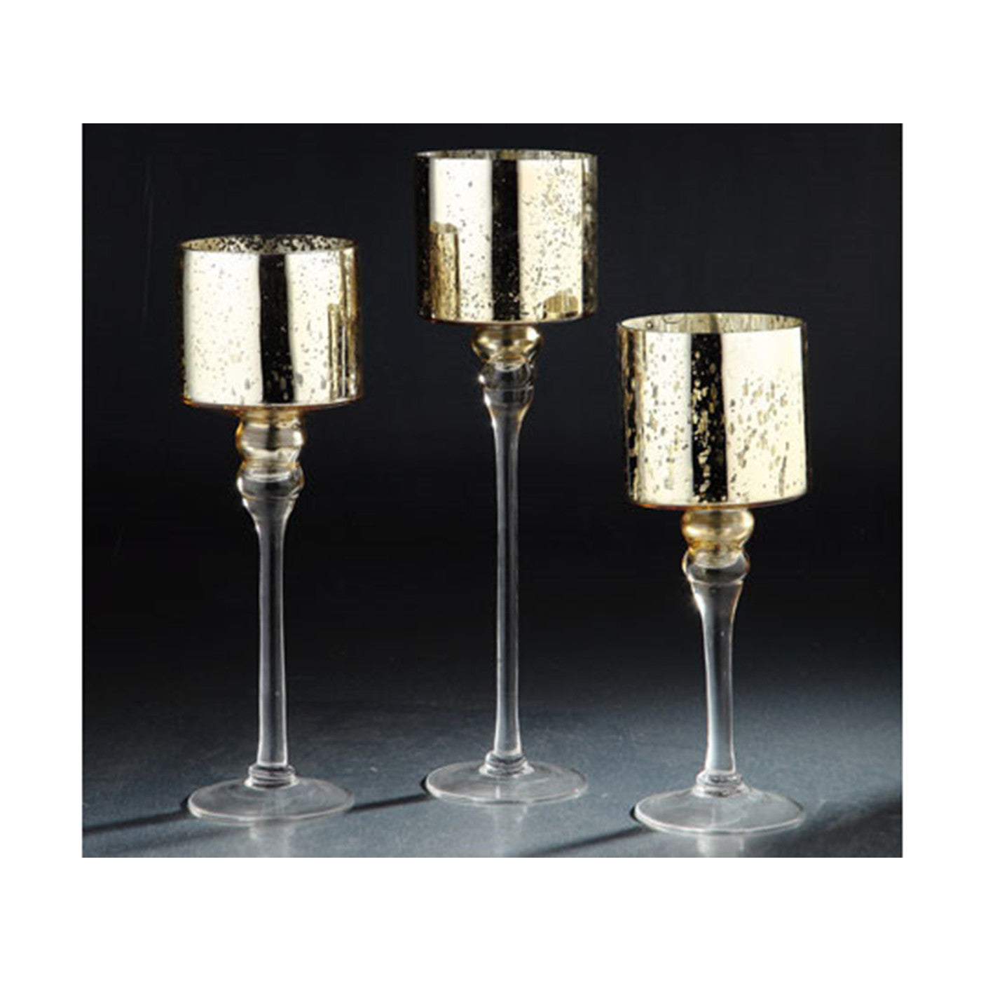 Set of 3 Gold Mercury Glass Candleholders 12/14/15.5"H