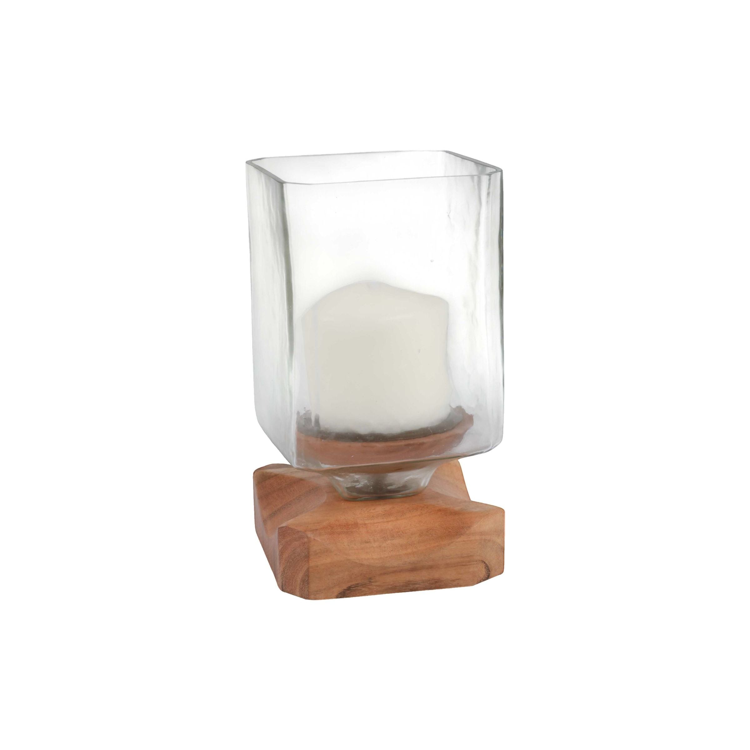 Short Wood and Glass Hurricane 5"W x 9"H