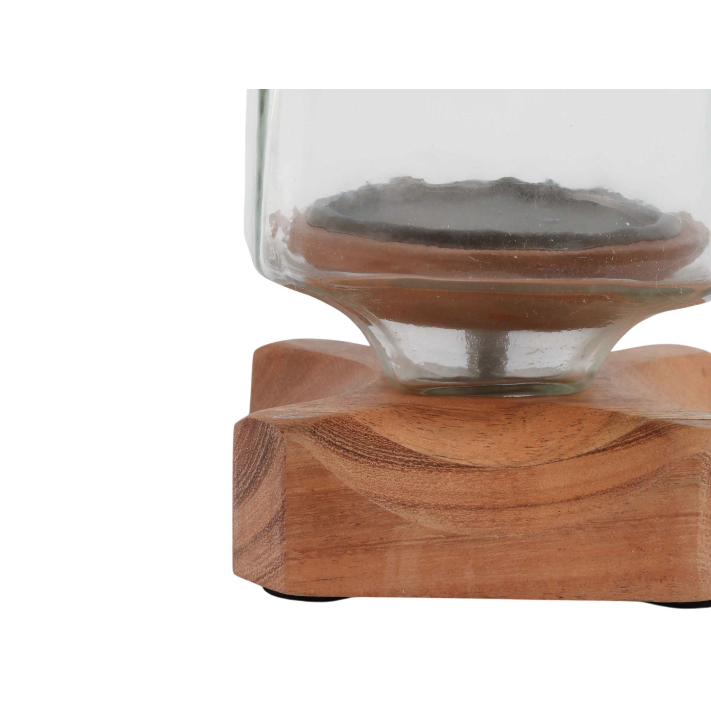 Short Wood and Glass Hurricane 5"W x 9"H