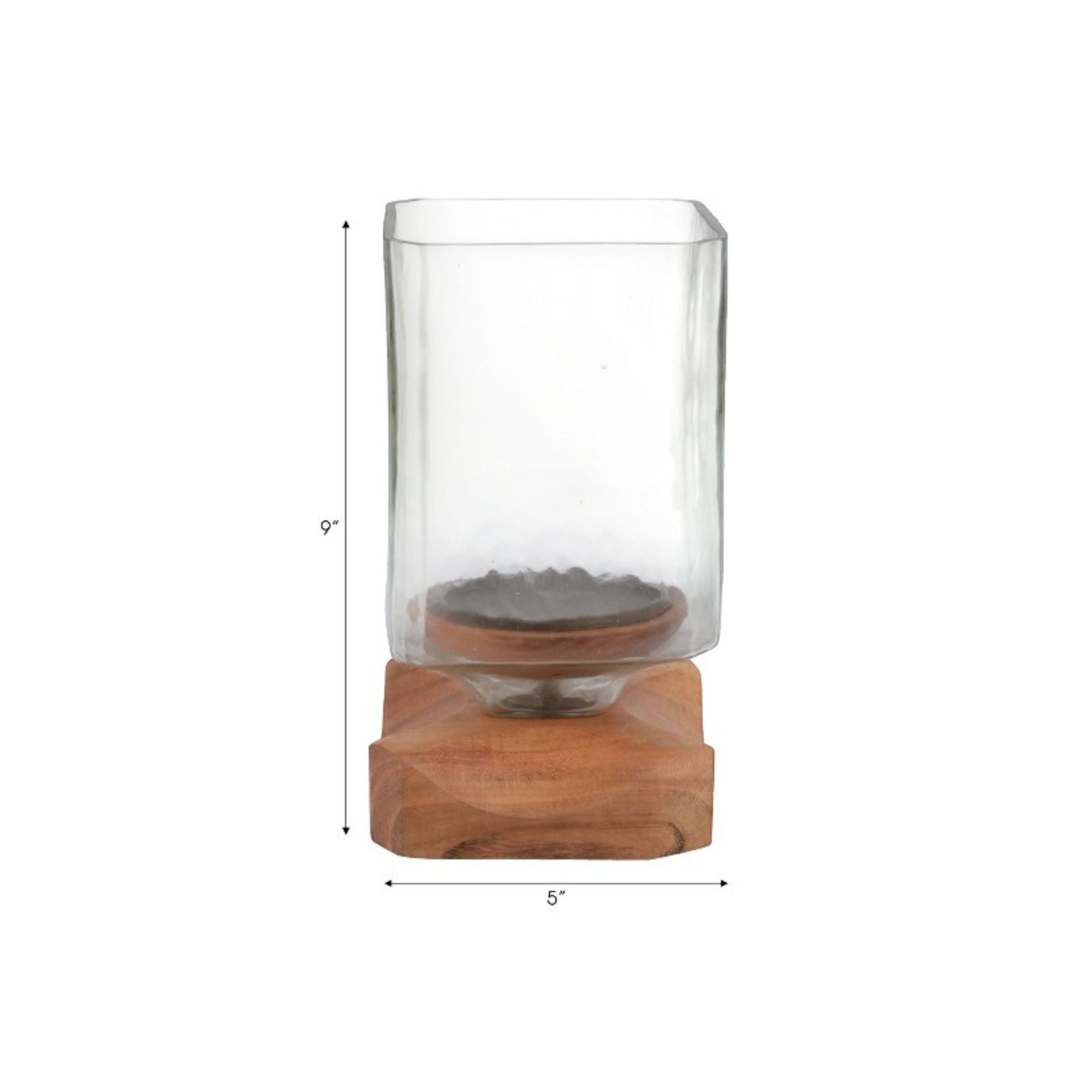 Short Wood and Glass Hurricane 5"W x 9"H
