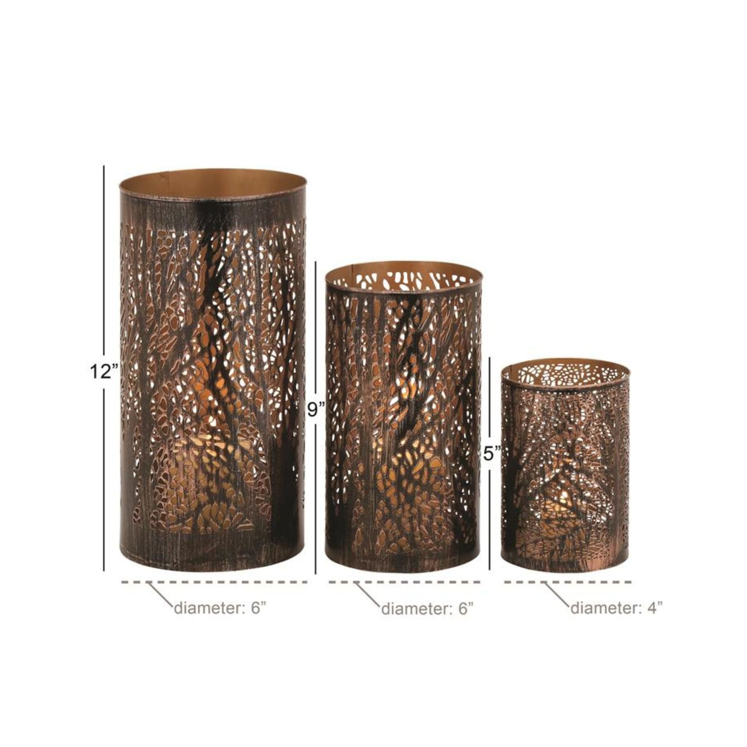 Set of 3 Metal Tree Cutout Hurricanes 5/9/12"H