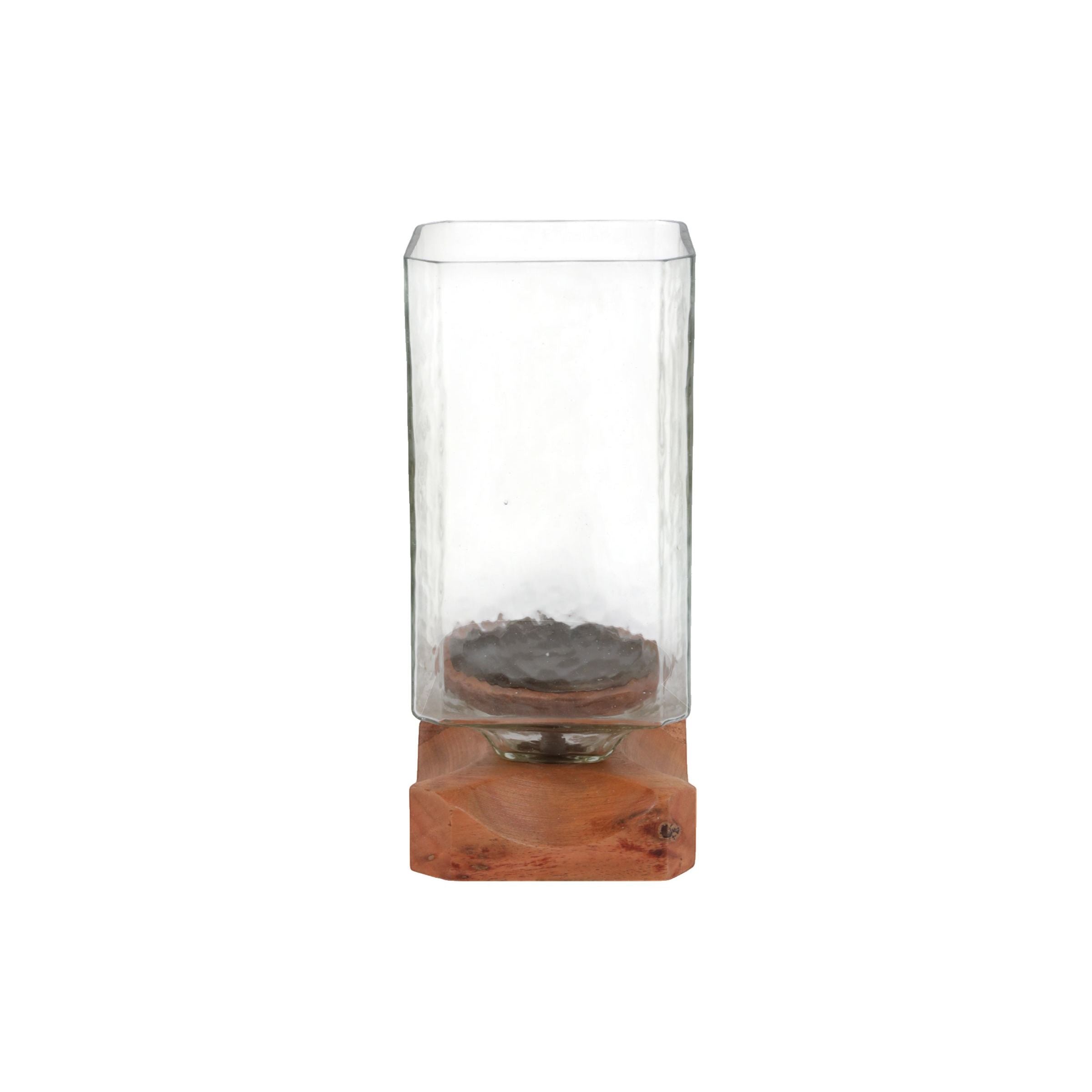 Tall Wood and Glass Hurricane 5"W x 11"H