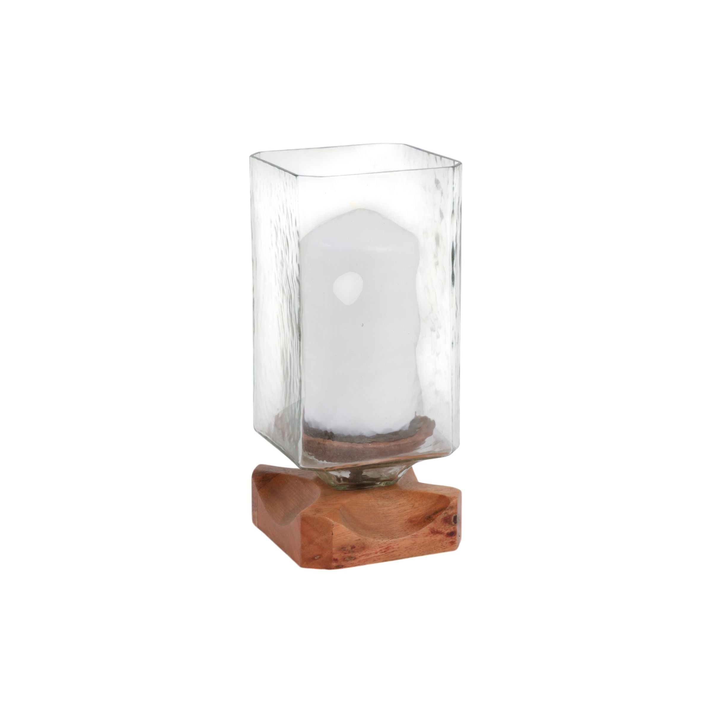 Tall Wood and Glass Hurricane 5"W x 11"H