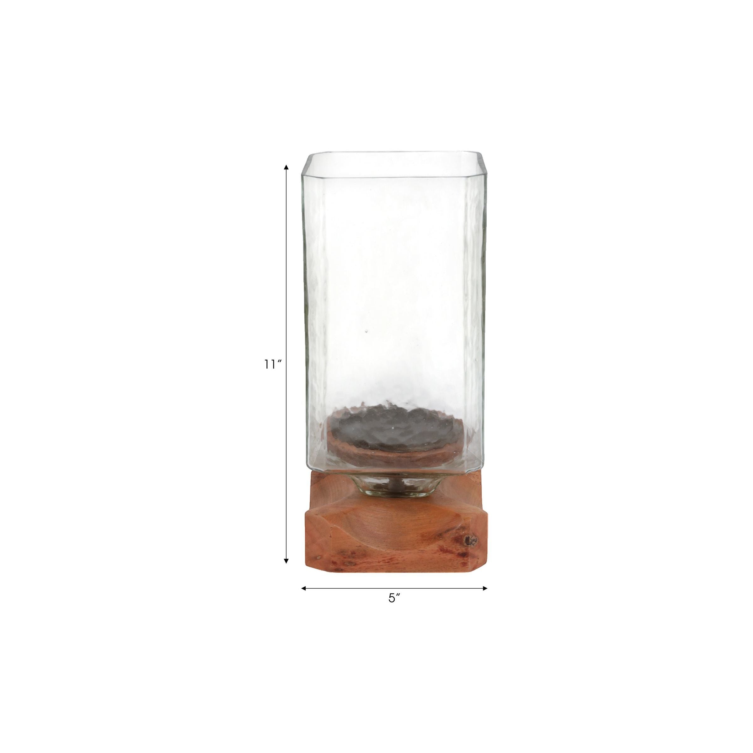 Tall Wood and Glass Hurricane 5"W x 11"H