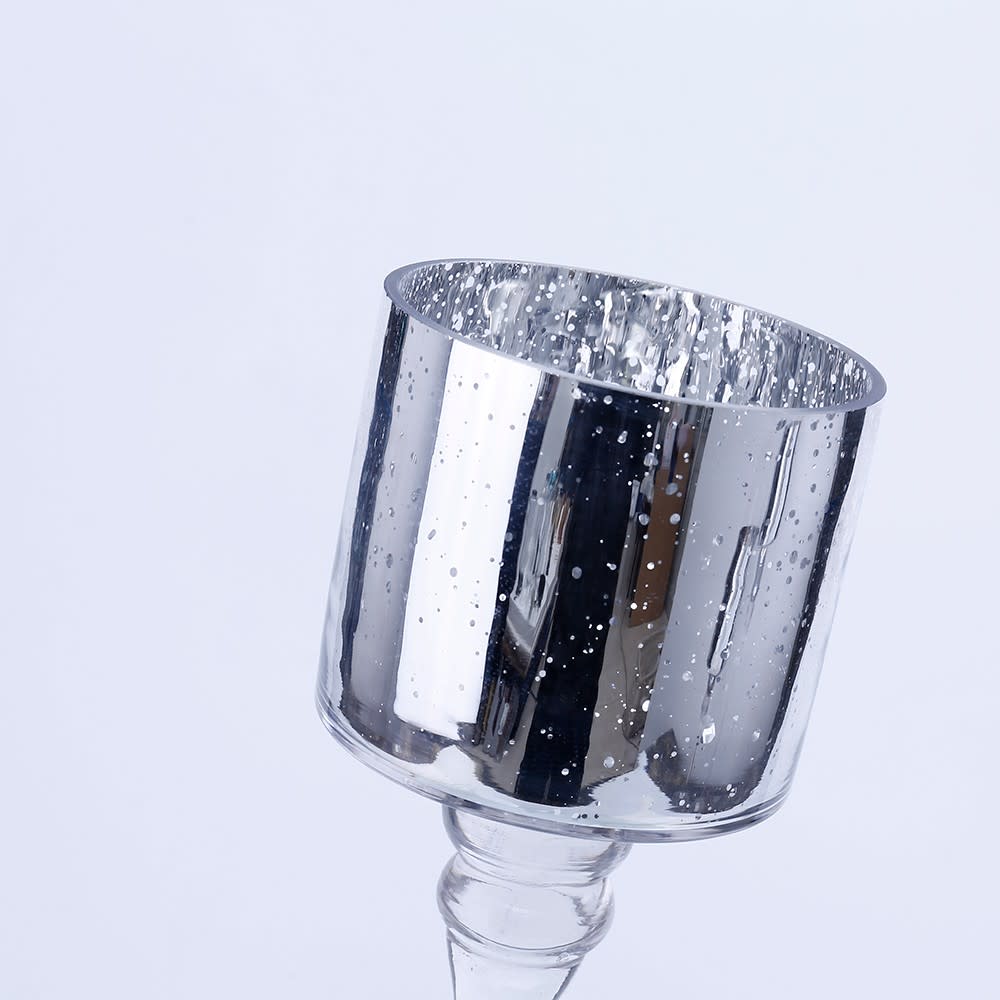 Set of 3 Silver Mercury Glass Candleholders 12/14/15.5"H