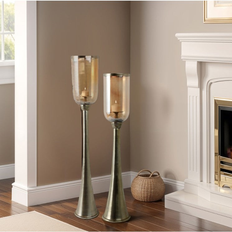 Tall Gold and Glass Hurricane 7"W x 43"H