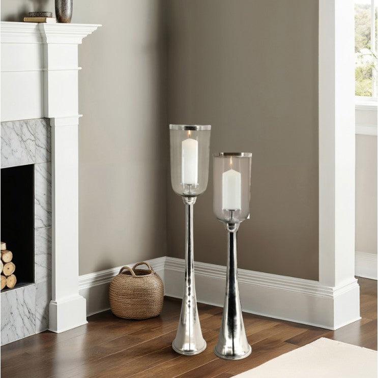 Tall Silver and Glass Hurricane 7"W x 43"H