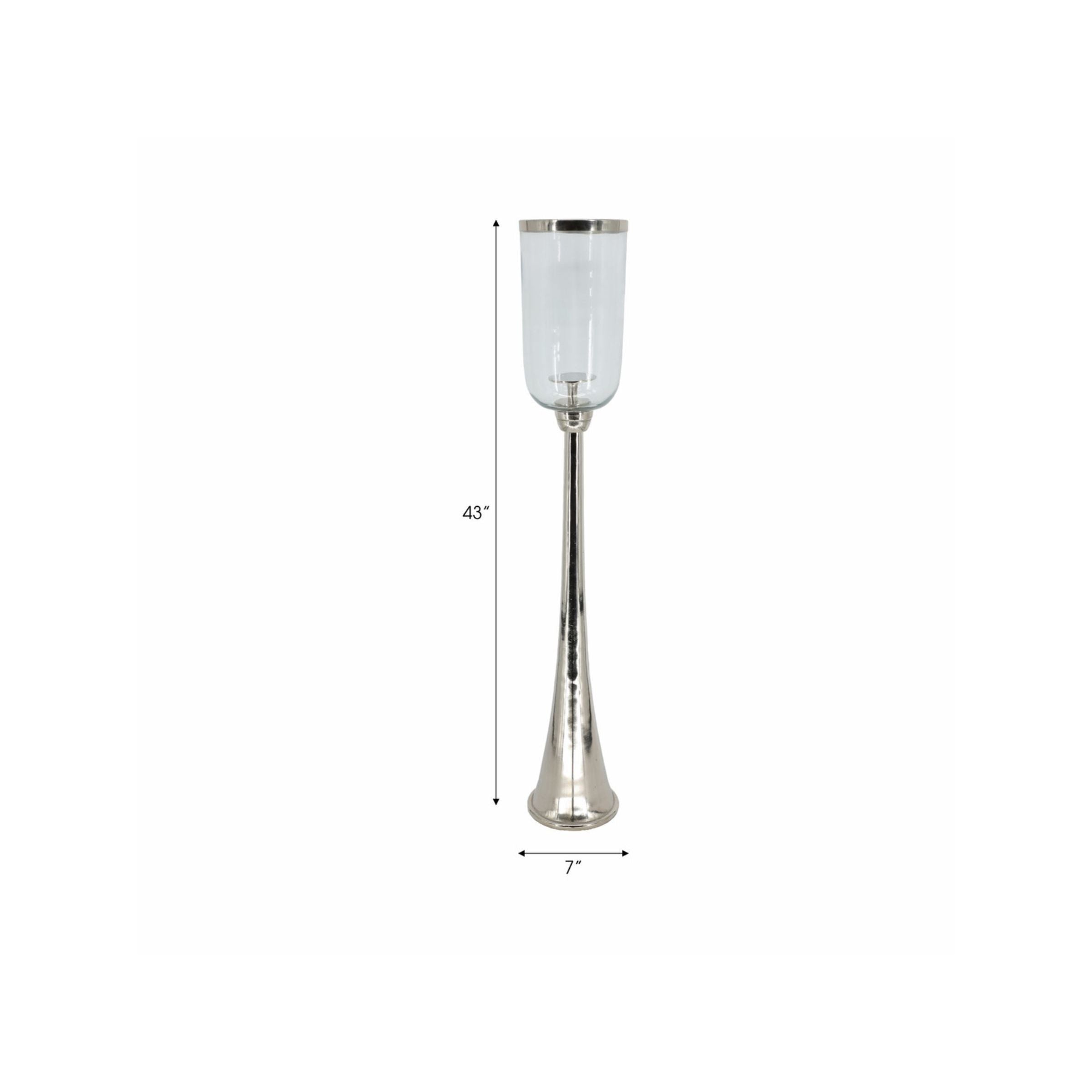 Tall Silver and Glass Hurricane 7"W x 43"H