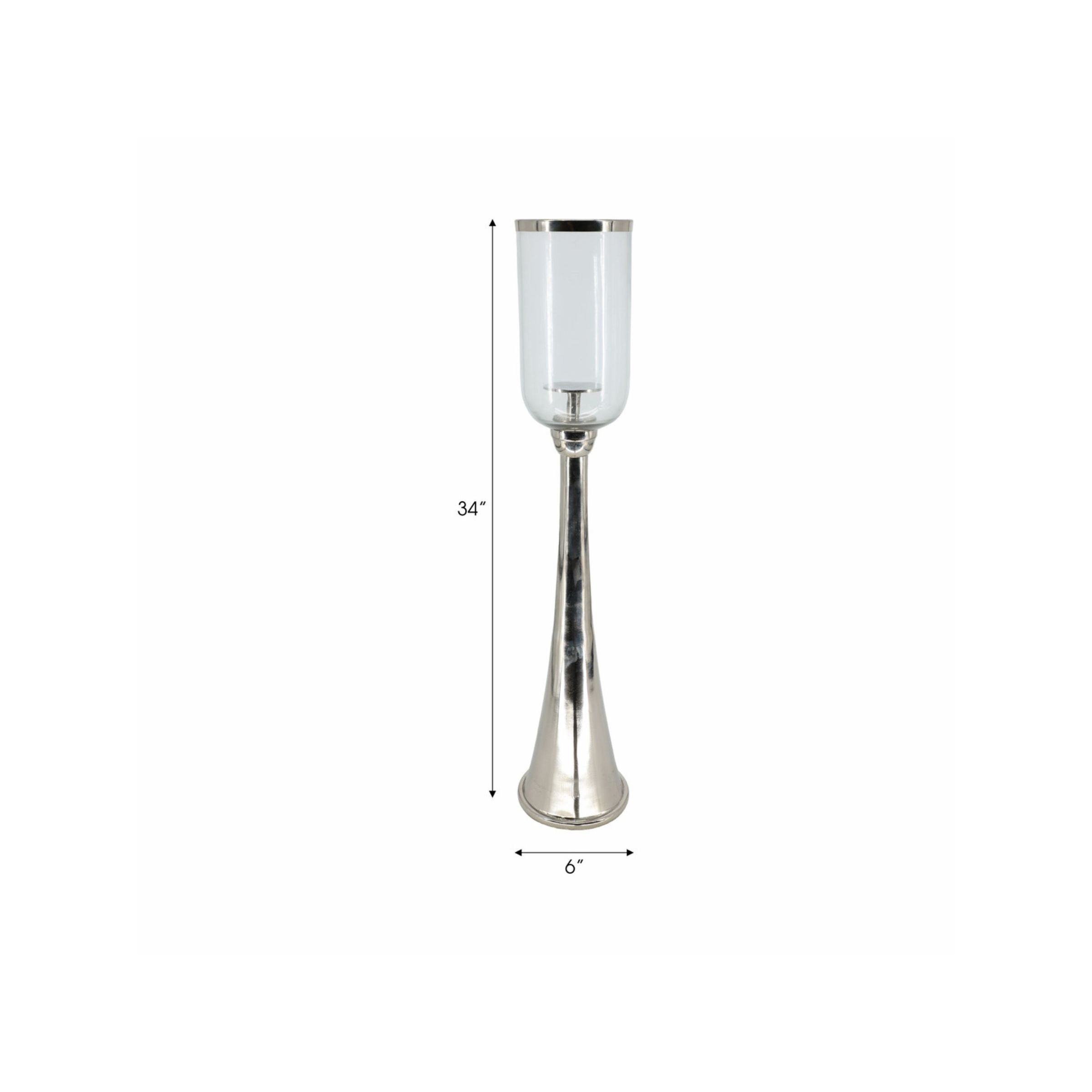 Short Silver and Glass Hurricane 6"W x 34"H