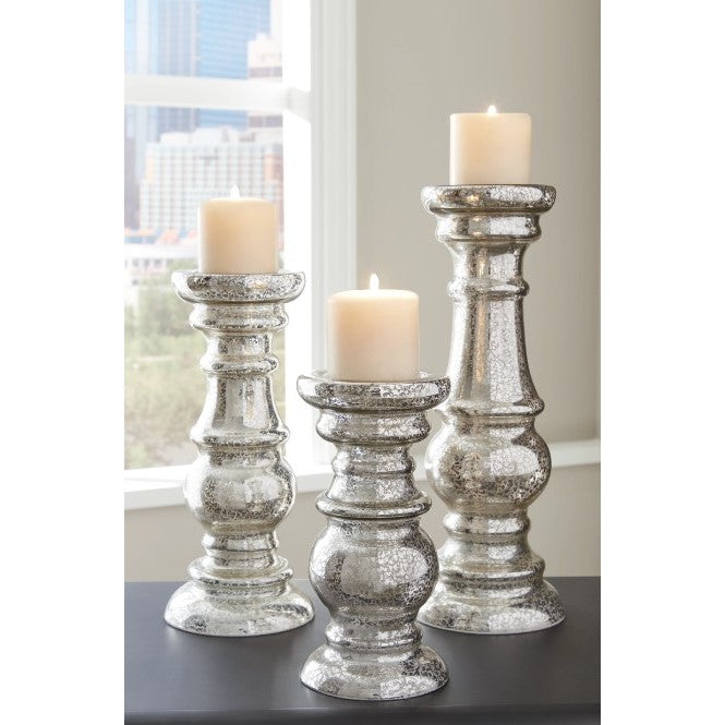 Set of 3 Mercury Glass Candleholders 9.5/12.5/15.5"H