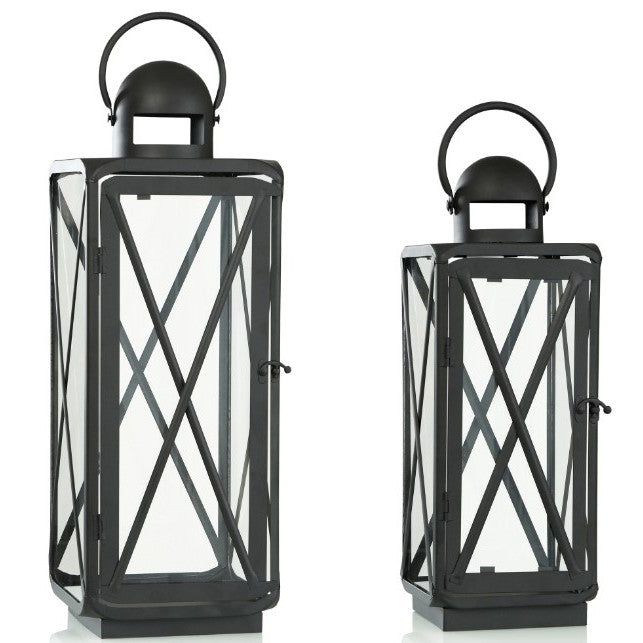 Set of 2 Black Lanterns 8"W x 22"H