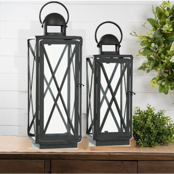 Set of 2 Black Lanterns 8"W x 22"H