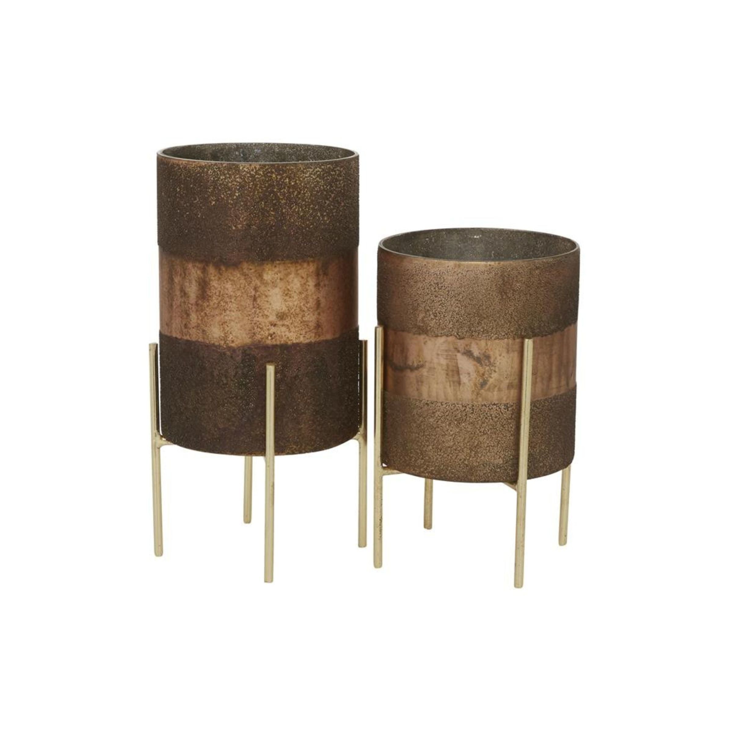 Set of 2 Copper Glass Candleholders 10/12"H