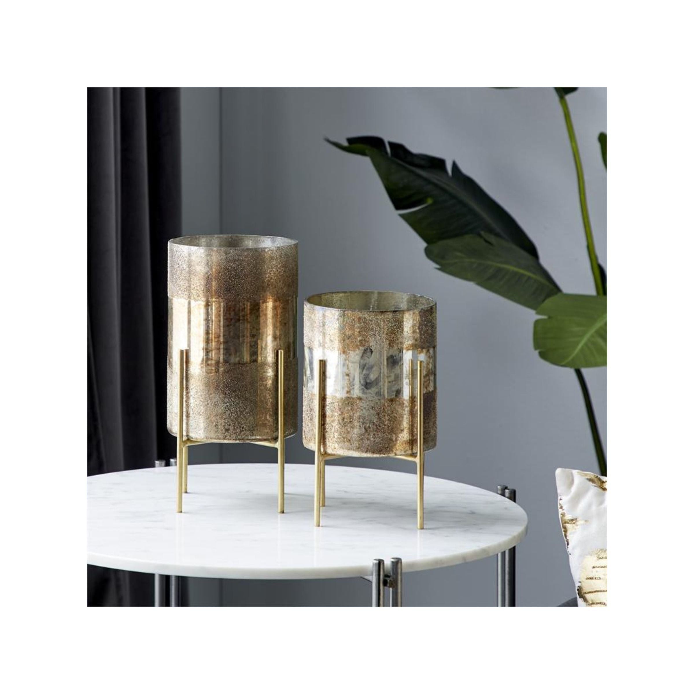 Set of 2 Copper Glass Candleholders 10/12"H