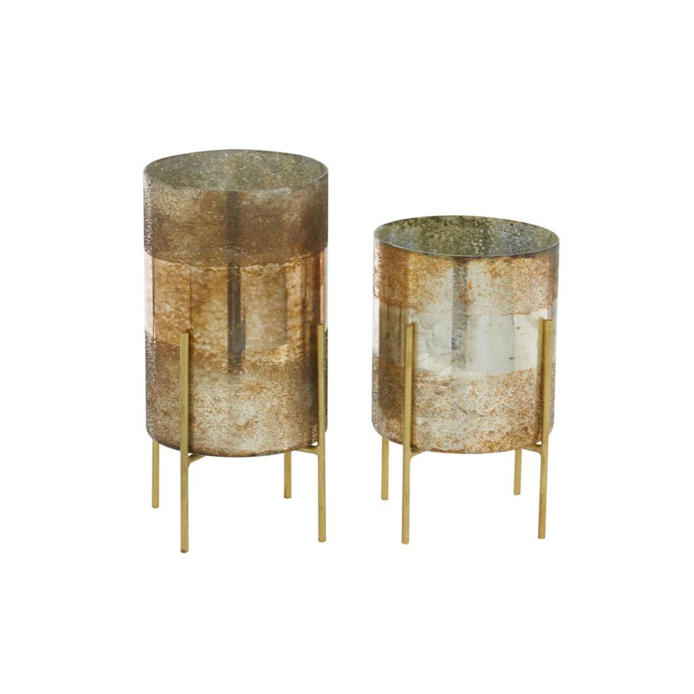 Set of 2 Copper Glass Candleholders 10/12"H