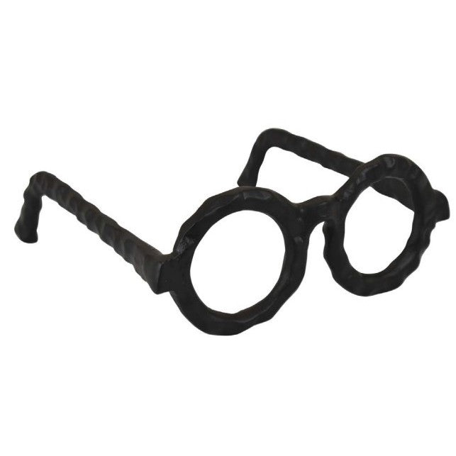 Black Metal Round Eyeglasses Sculpture 7.5"W x 3"H