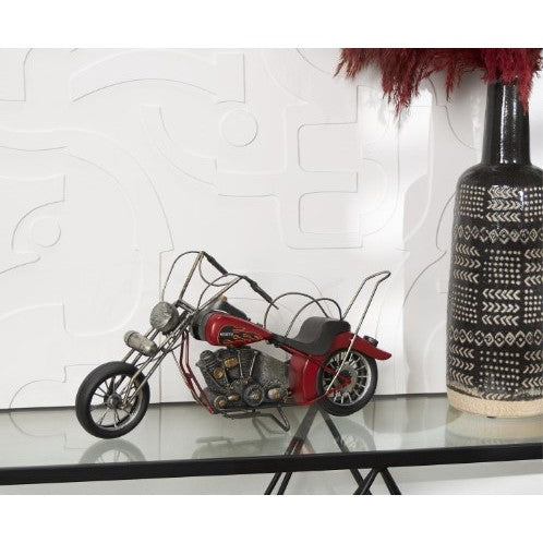 Red Vintage Metal Motorcycle DÃ©cor 18"W x 9"H