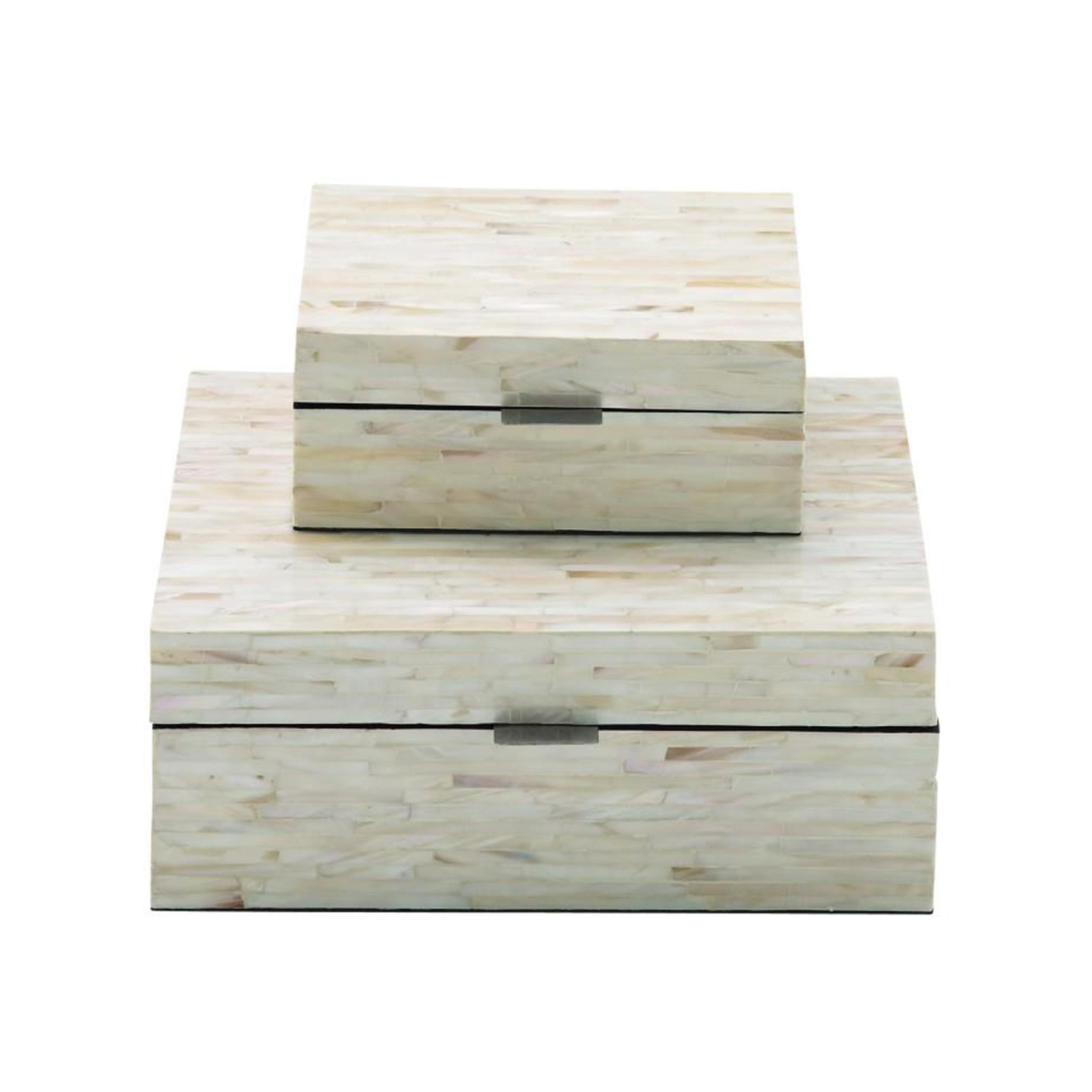 Set of 2 Wood Mother of Pearl White Inlay Boxes 8/12"