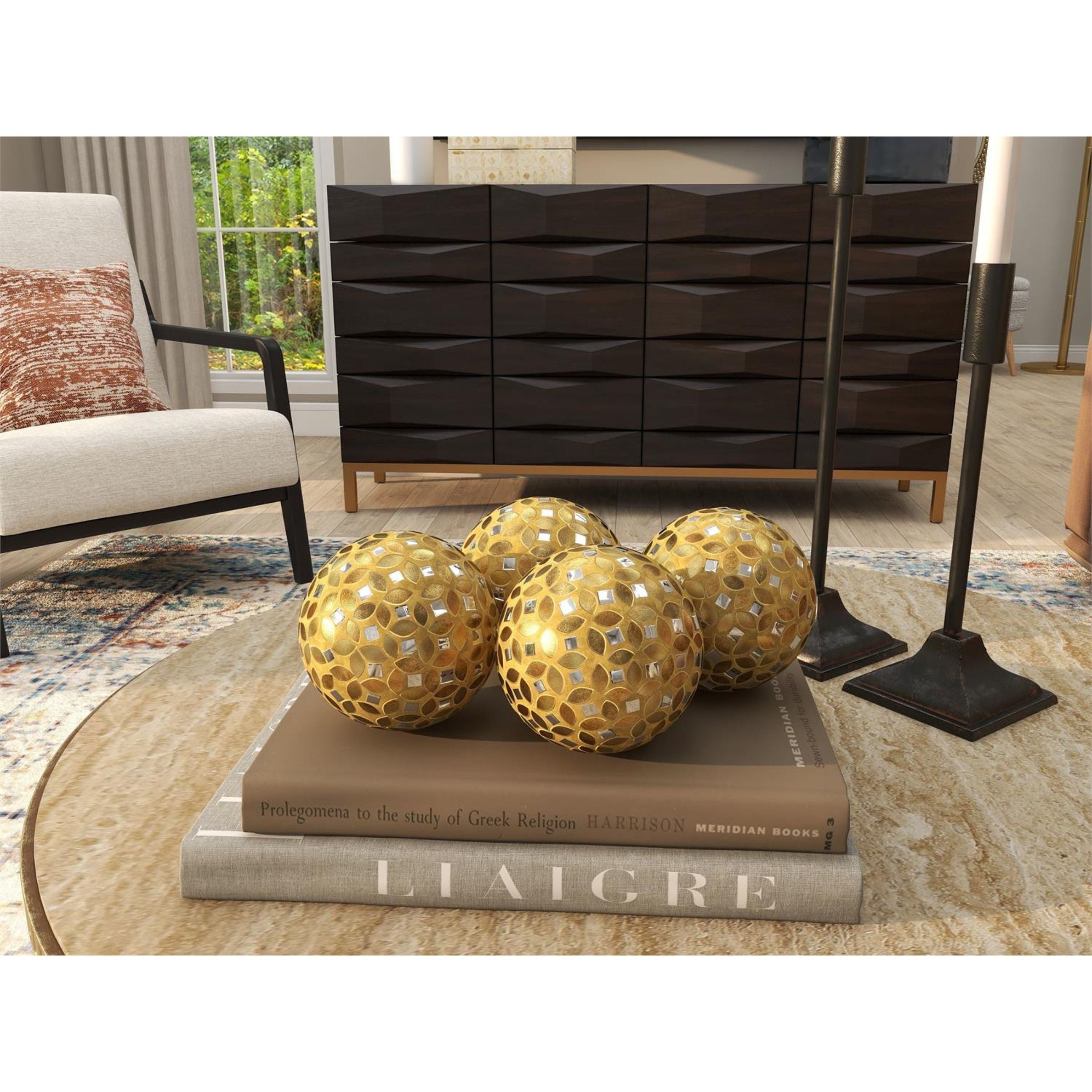 Set of 4 Gold Mosaic Orbs 4"