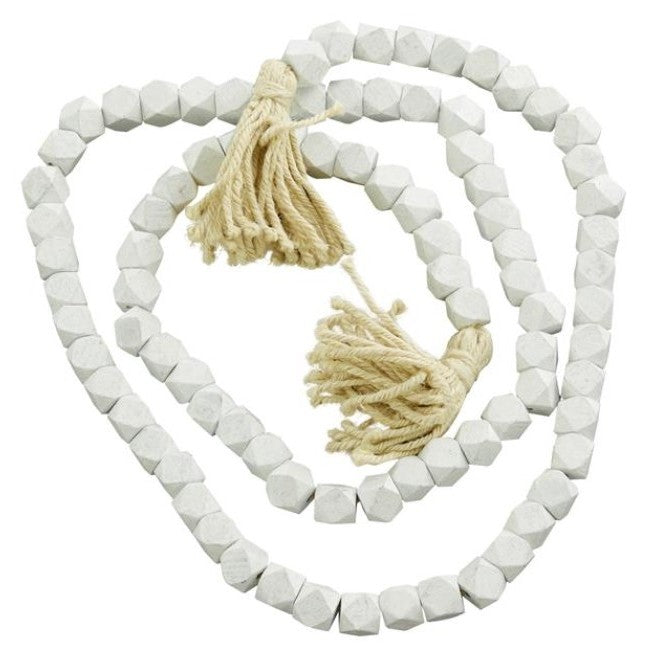 White Cut Wood Beads 81"L