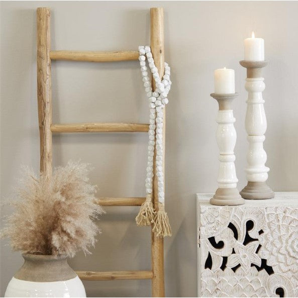 White Cut Wood Beads 81"L