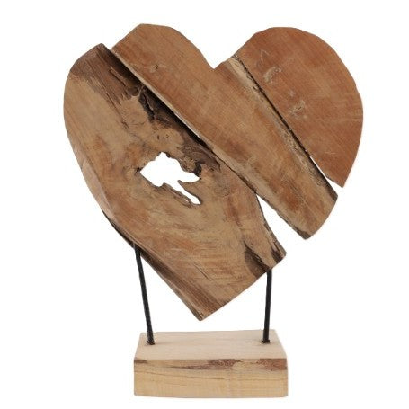 Teak Wood Heart Sculpture 16"L x 20"H