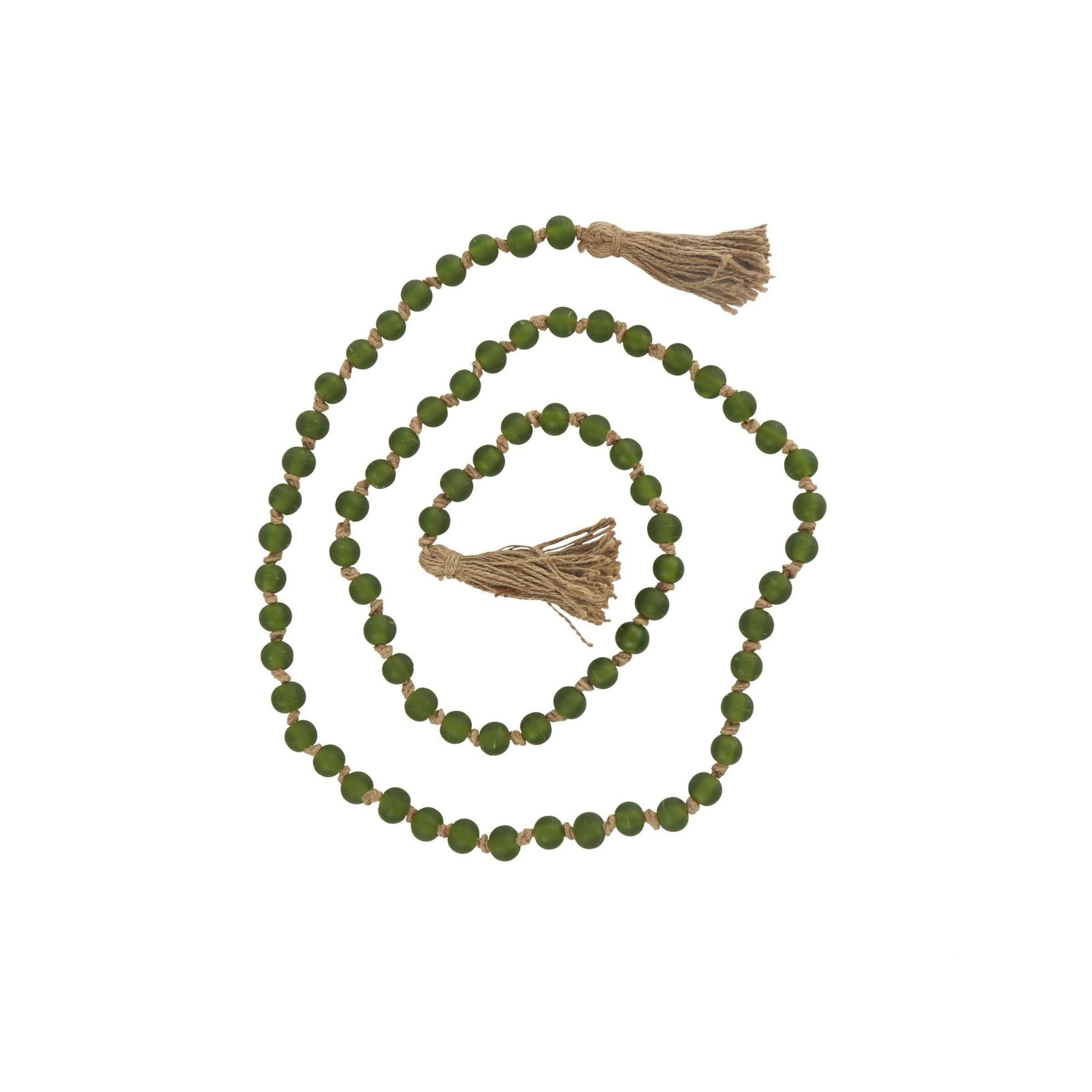 Frosted Green Glass Beads 83"L