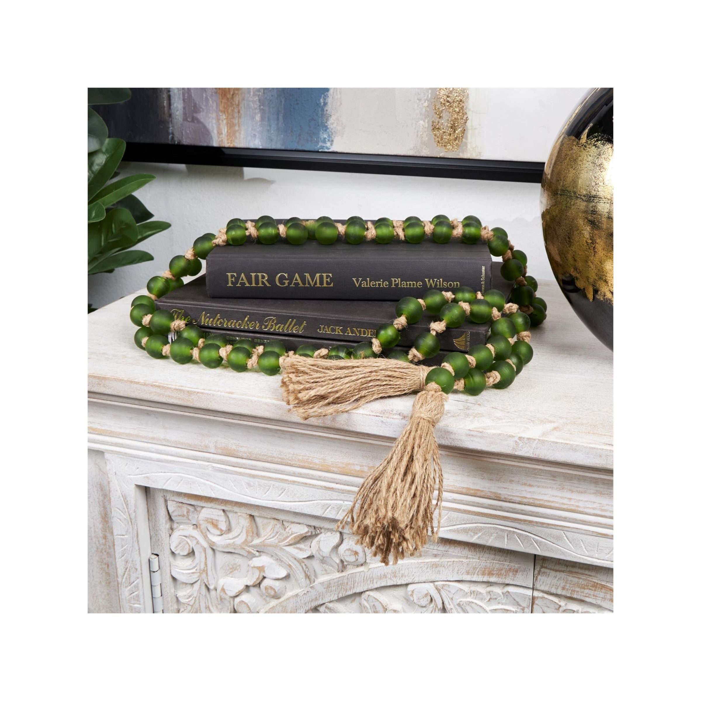 Frosted Green Glass Beads 83"L
