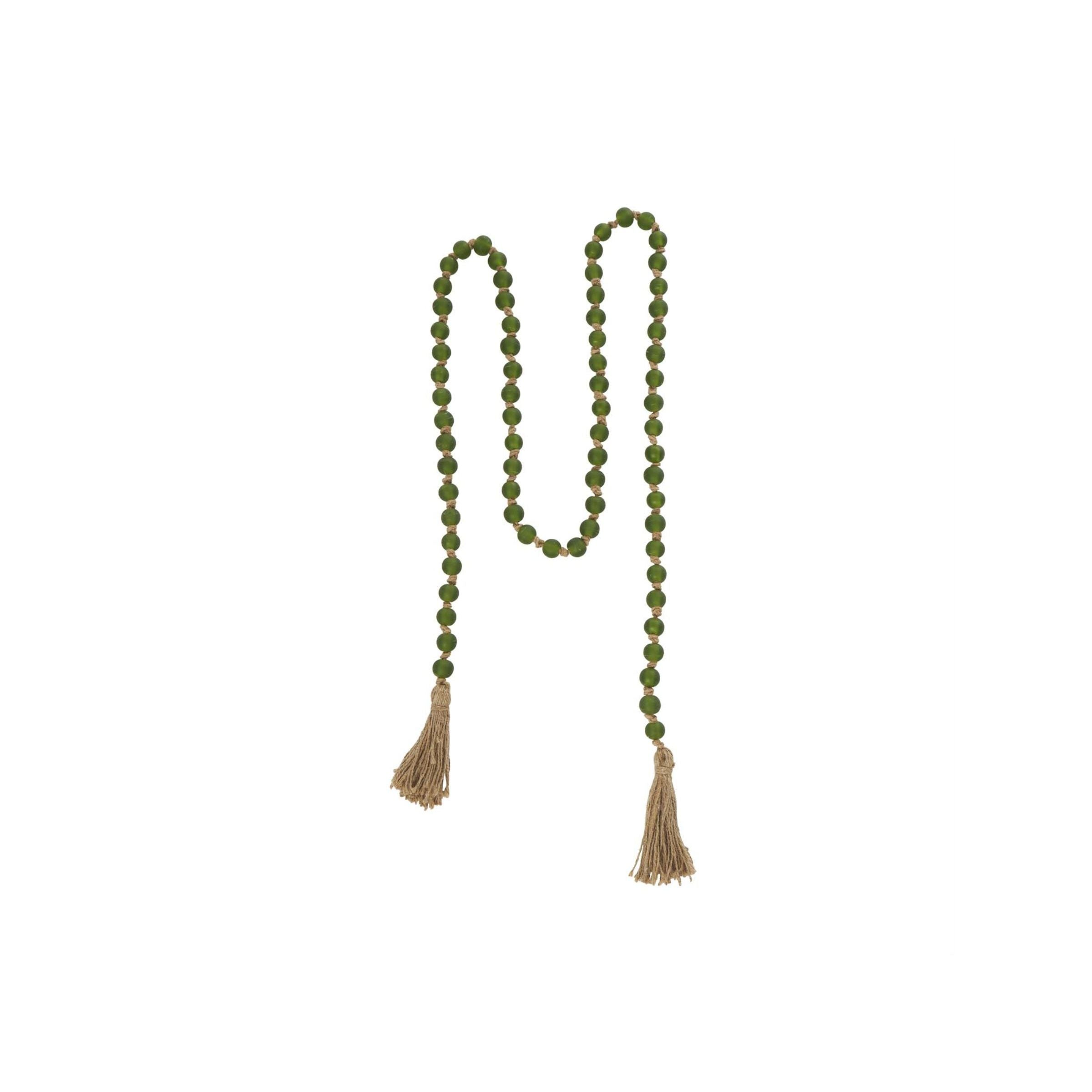 Frosted Green Glass Beads 83"L