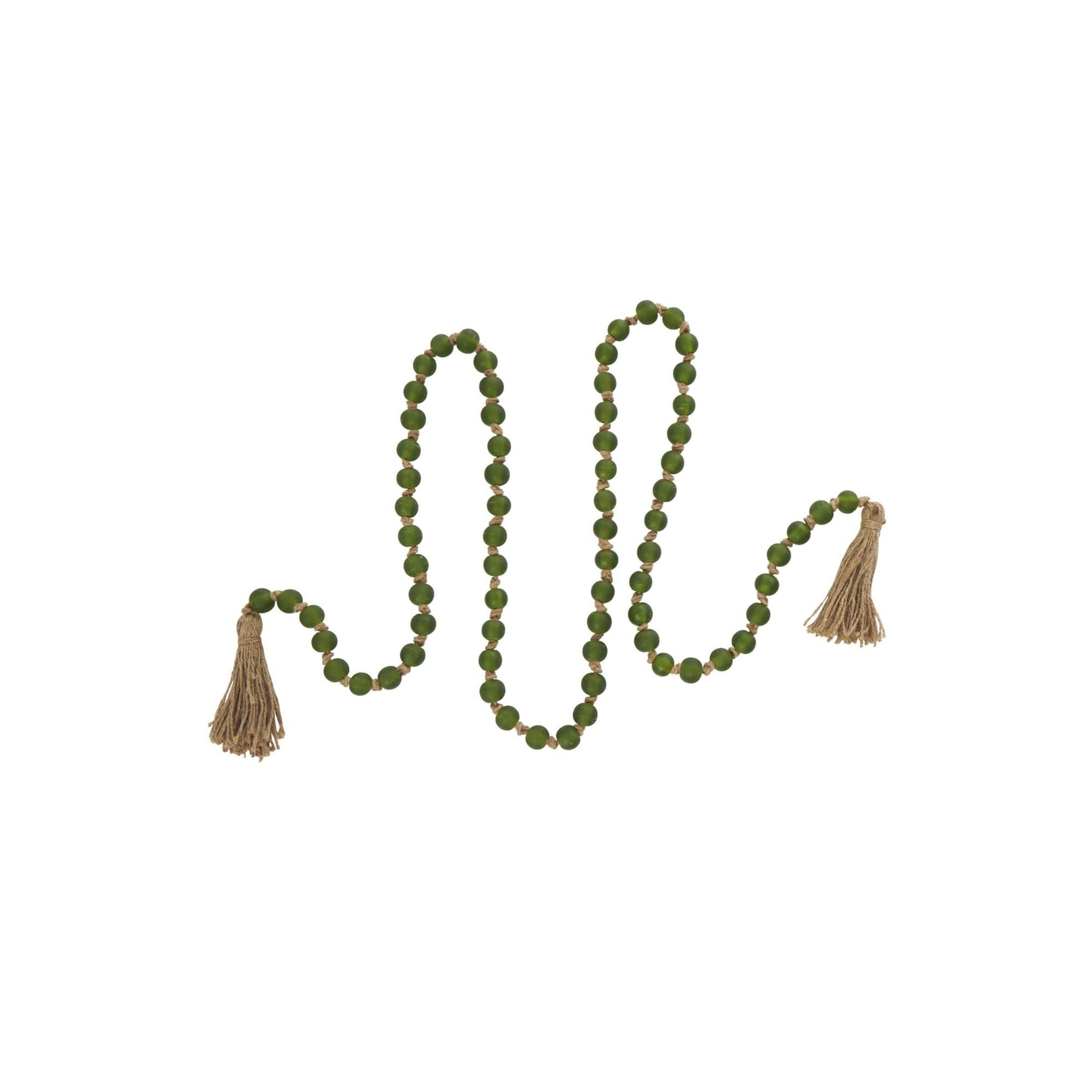 Frosted Green Glass Beads 83"L