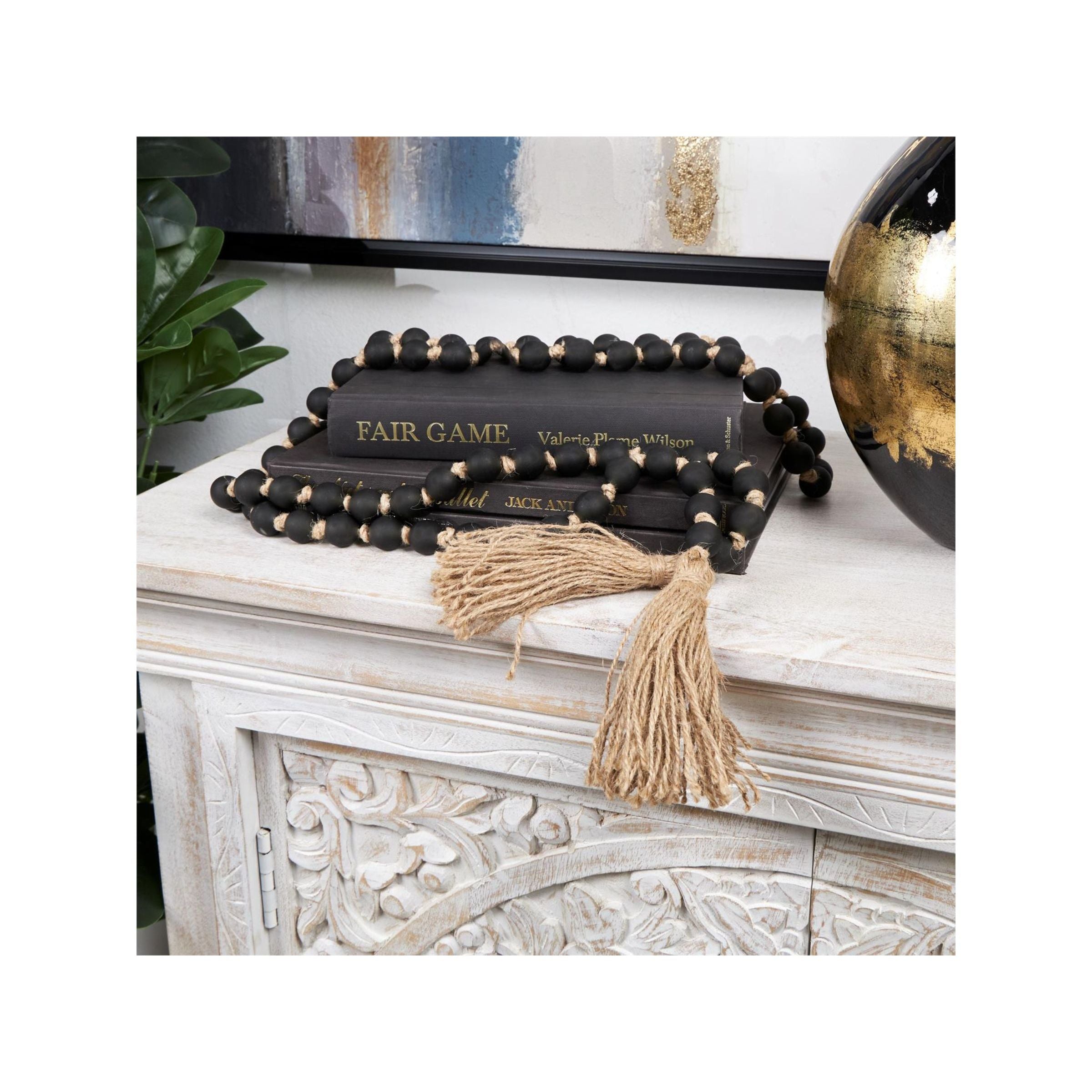 Black Frosted Glass Beads 83"L
