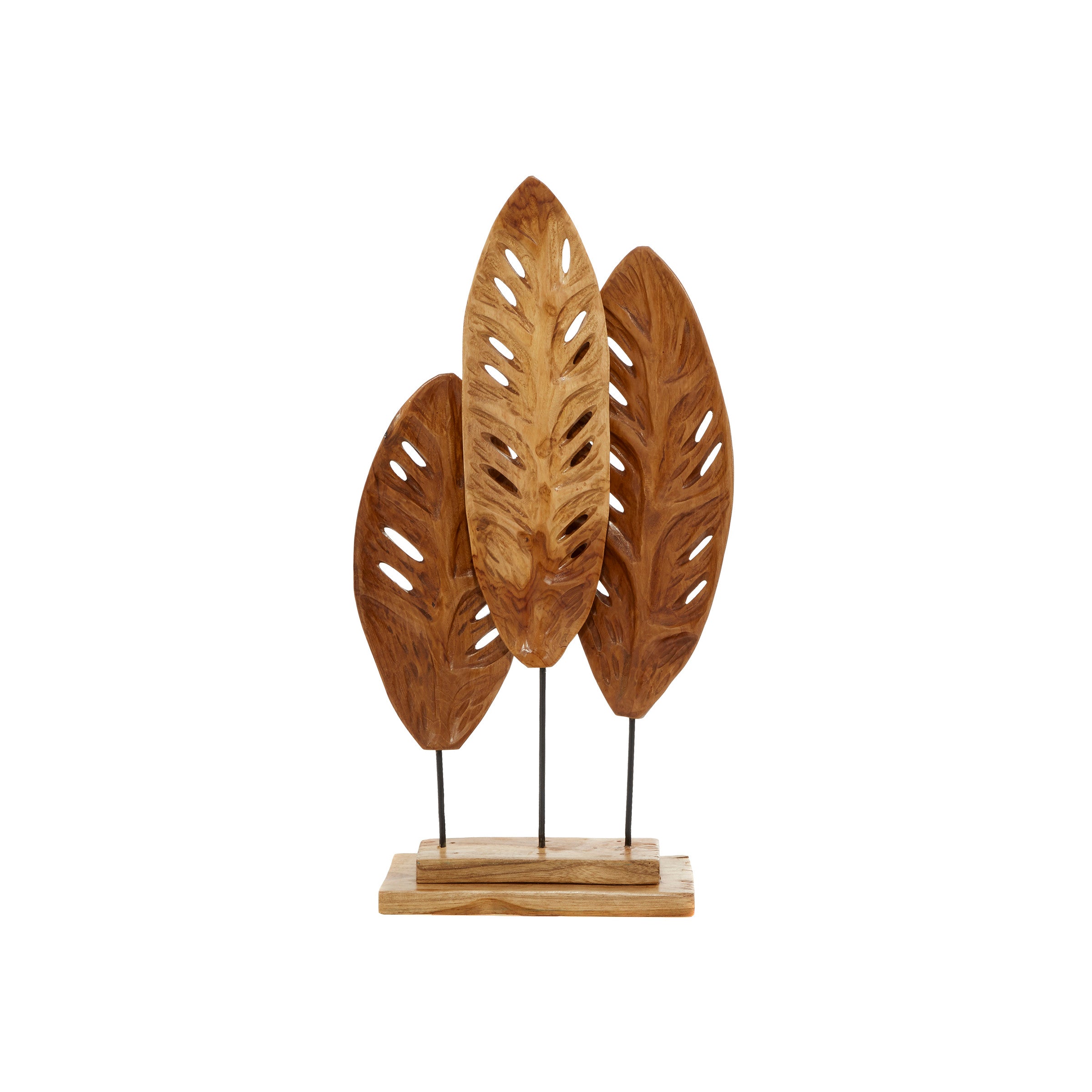 Teak Leaves Sculpture with Metal Base 12"W x 23"H