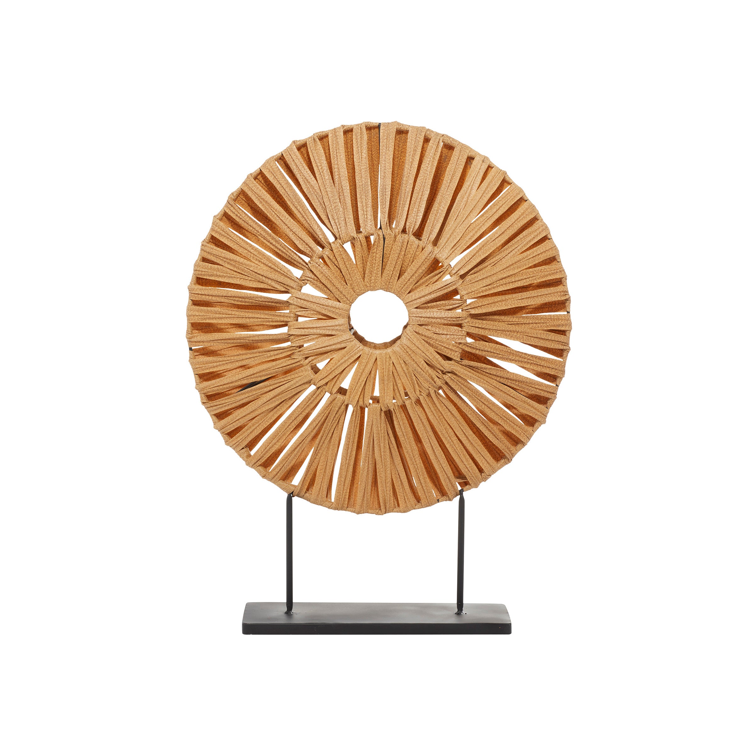 Faux Seagrass Round Sculpture with Metal Base 22"W x 29"H