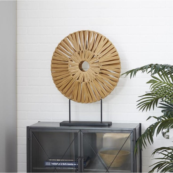 Faux Seagrass Round Sculpture with Metal Base 22"W x 29"H