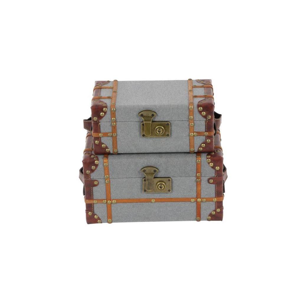 Set of 2 Grey Wood Boxes 12/14"