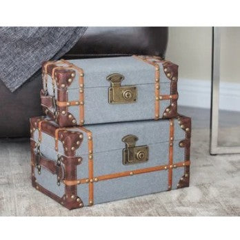 Set of 2 Grey Wood Boxes 12/14"