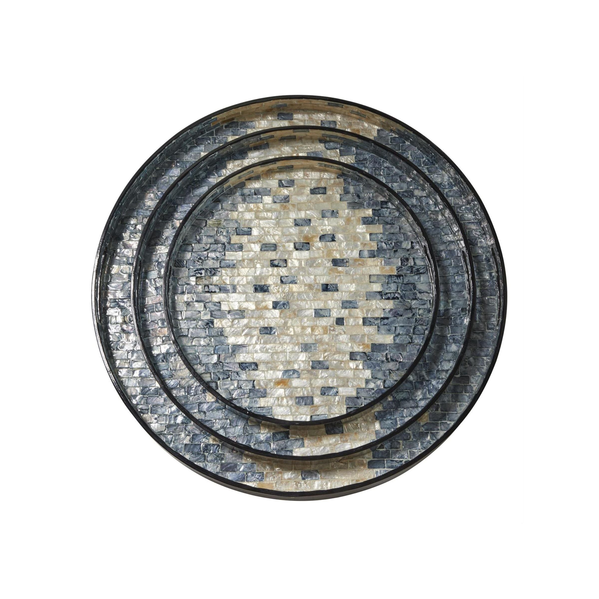 Set of 3 Charcoal and Ivory Shell Trays 16/20/24"