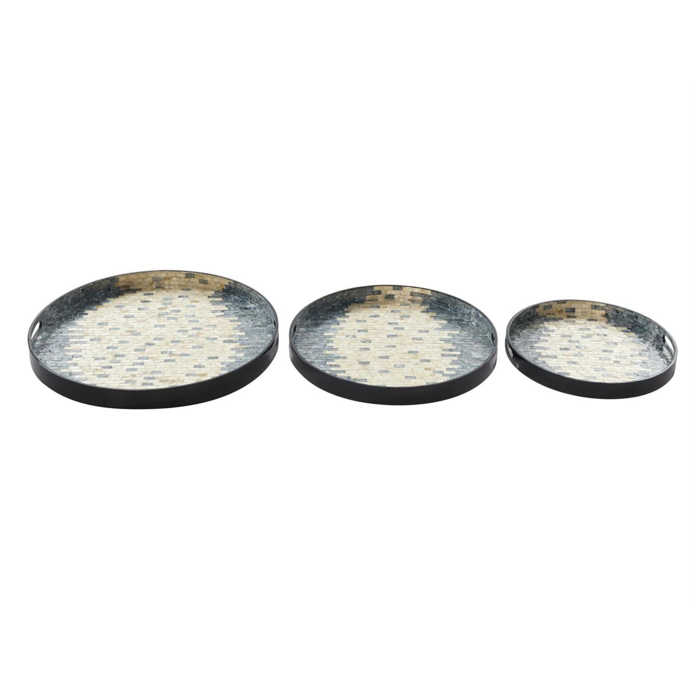 Set of 3 Charcoal and Ivory Shell Trays 16/20/24"