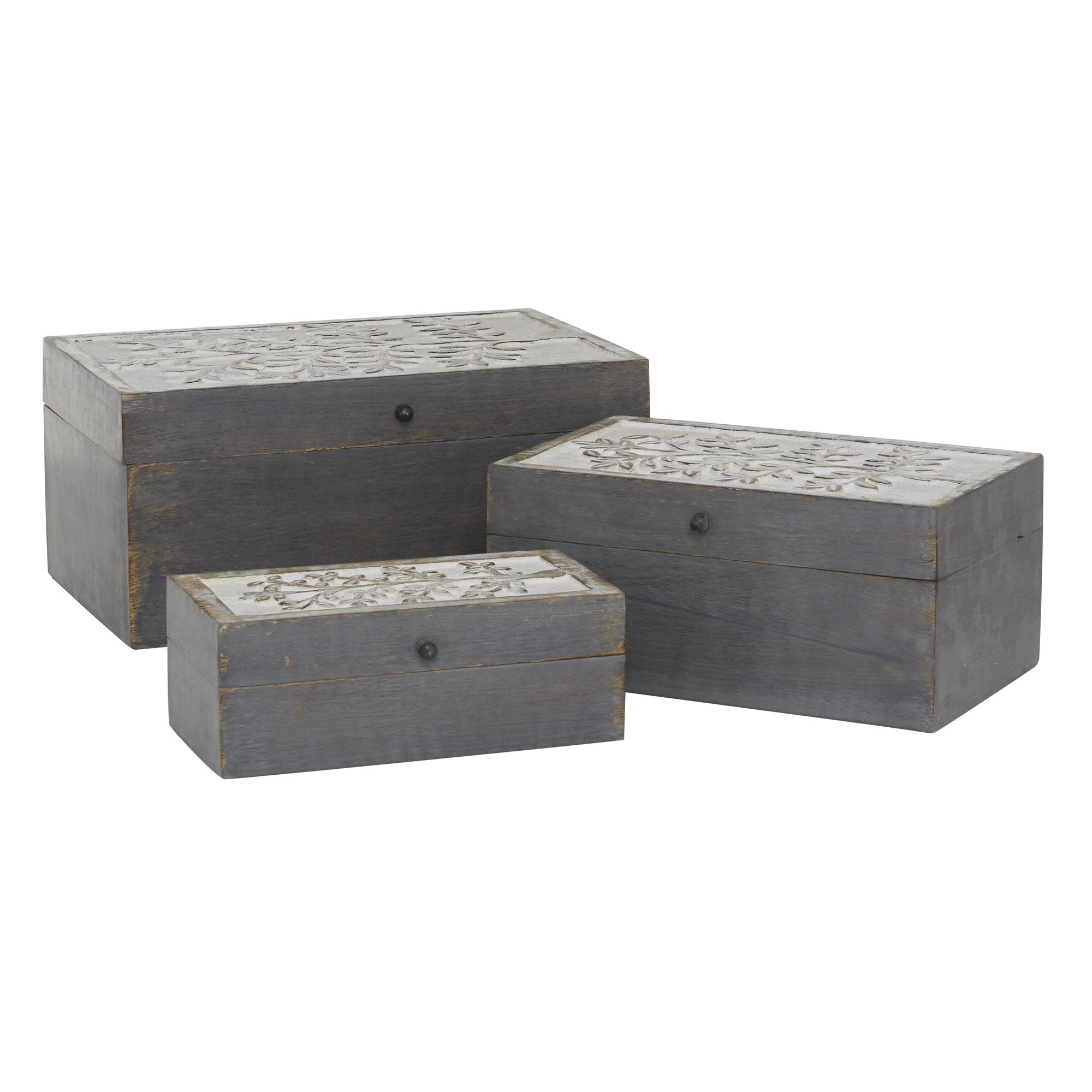 Set of 3 Grey Wood Boxes 8/10/12"